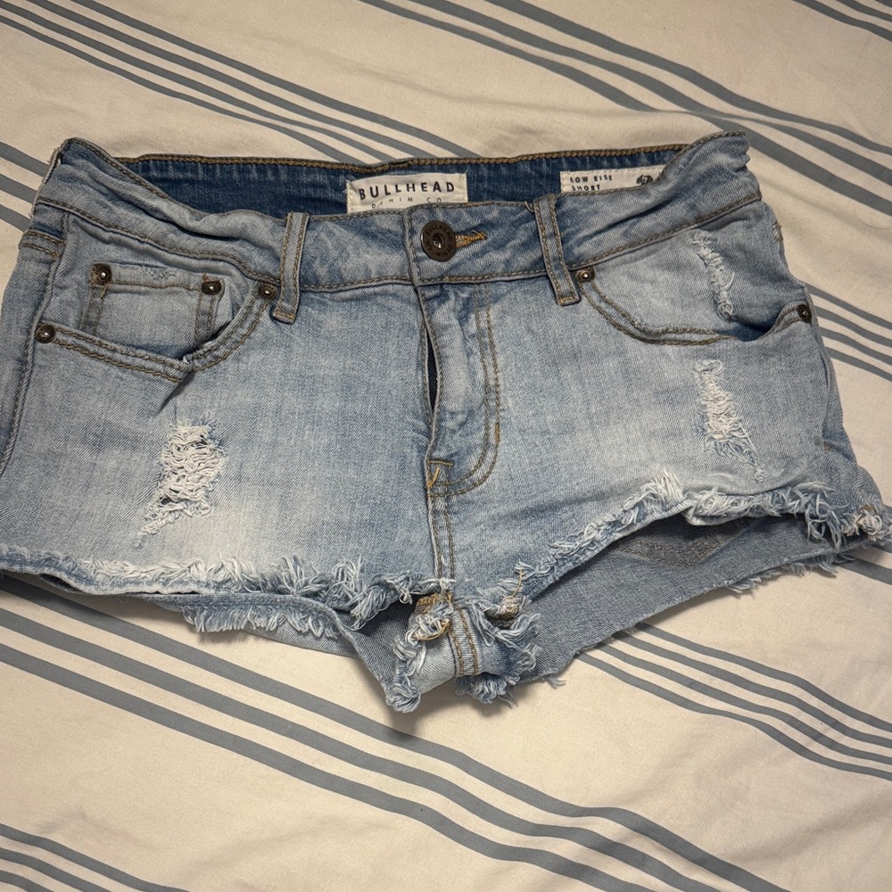 Bullhead Sky Blue Ripped Denim Shorts